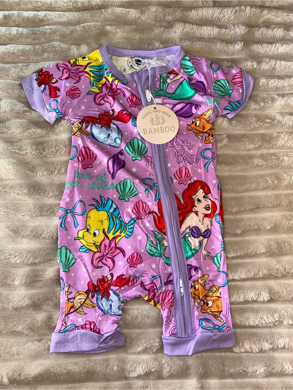 BAMBOO Purple Little Mermaid Print Short-Sleeve One-Piece